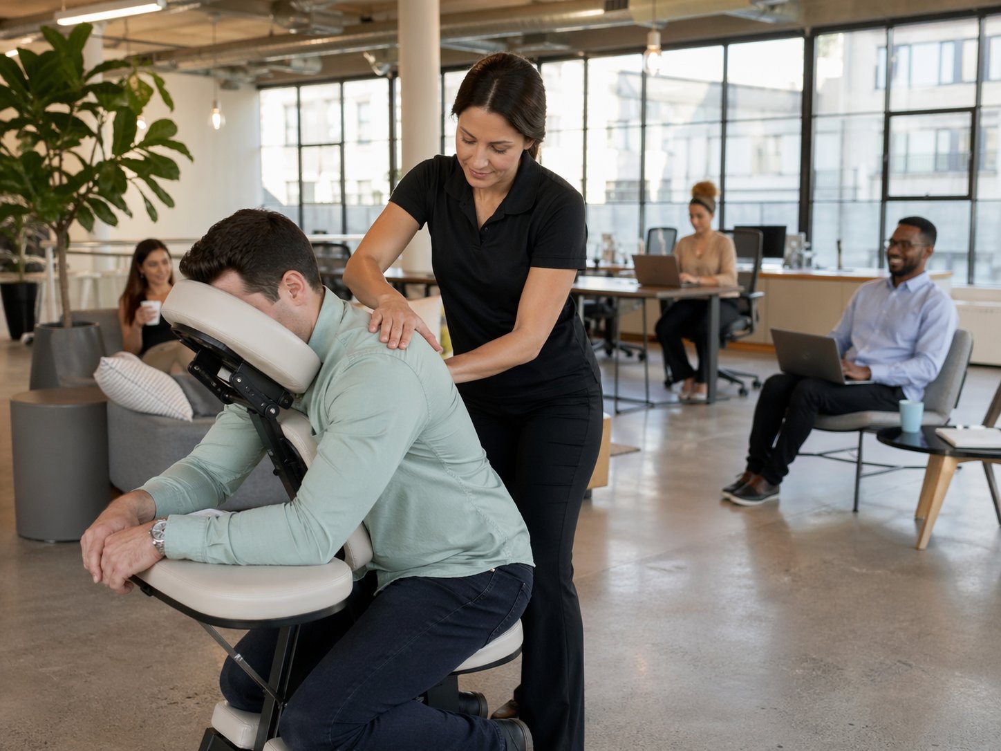 Workforce chair massage in open office