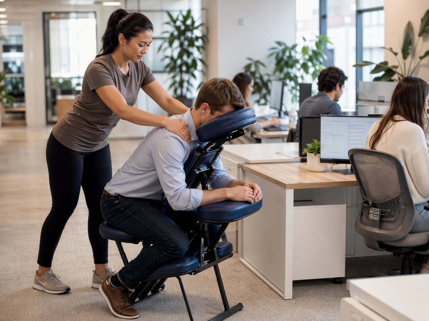 Chair massage at office desk